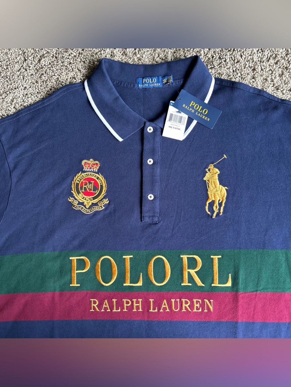 NWT Polo Ralph Lauren Shirt Men 4XL TALL Navy Imperial Crown Crest Gold Big Pony